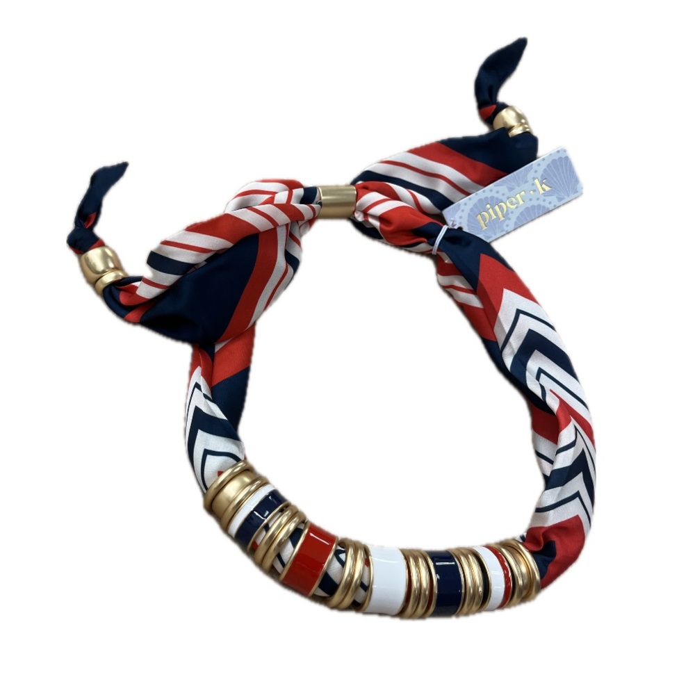 NWT โ๏ธโฅ๏ธ๐โ๏ธ Piper K gorgeous red n blue tones adjustable scarf necklace - Picture 10 of 12